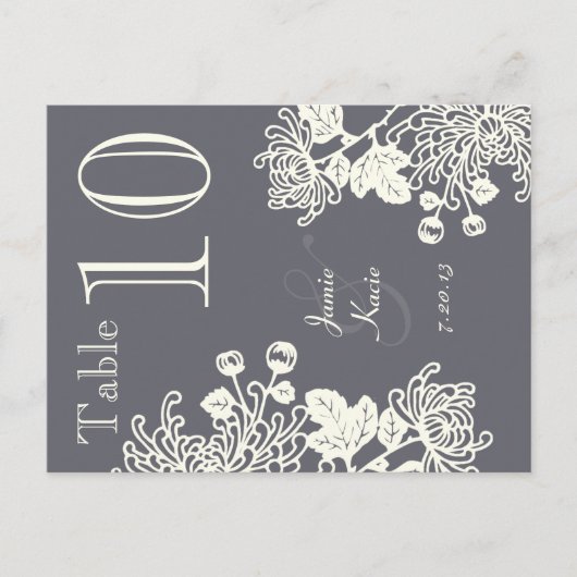 Charcoal Vintag Floral Wedding Tischnummer (Vorderseite)