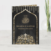 Charcoal Vintag Gold Islamische Arch-Hochzeit Einladung (Vorderseite)