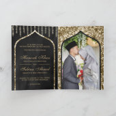 Charcoal Vintag Gold Islamische Arch-Hochzeit Einladung (Innenseite)