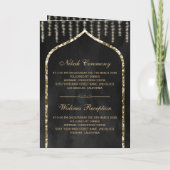 Charcoal Vintag Gold Islamische Arch-Hochzeit Einladung (Rückseite)