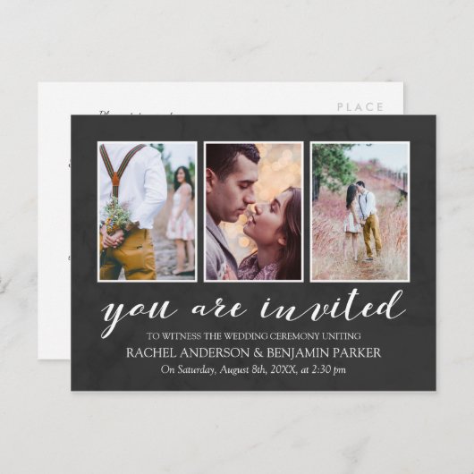 Charcoal & White Foto Collage Einladung (Vorne/Hinten)