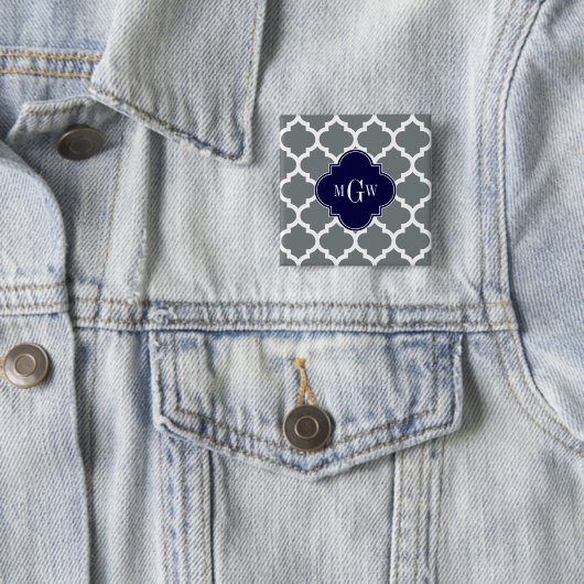 Charcoal White Marokcan #5 Navy 3 Initial Monogram Button (Beispiel)