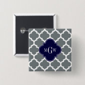 Charcoal White Marokcan #5 Navy 3 Initial Monogram Button (Vorne & Hinten)