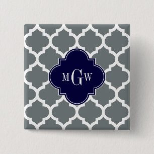 Charcoal White Marokcan #5 Navy 3 Initial Monogram Button