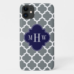 Charcoal White Marokcan #5 Navy 3 Initial Monogram Case-Mate iPhone Hülle