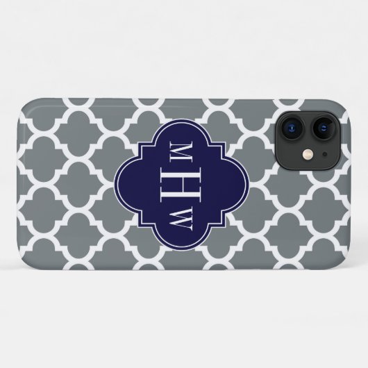 Charcoal White Marokcan #5 Navy 3 Initial Monogram Case-Mate iPhone Hülle (Rückseite (Horizontal))