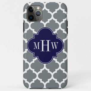 Charcoal White Marokcan #5 Navy 3 Initial Monogram Case-Mate iPhone Hülle