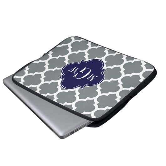 Charcoal White Marokcan #5 Navy 3 Initial Monogram Laptopschutzhülle (Vorne Knopf)