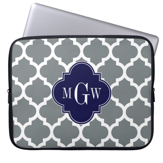 Charcoal White Marokcan #5 Navy 3 Initial Monogram Laptopschutzhülle (Vorderseite)