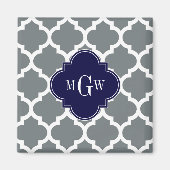 Charcoal White Marokcan #5 Navy 3 Initial Monogram Magnet (Vorne)