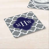 Charcoal White Marokcan #5 Navy 3 Initial Monogram Rechteckiger Pappuntersetzer (angewinkelt)
