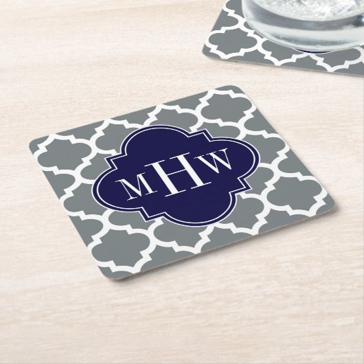 Charcoal White Marokcan #5 Navy 3 Initial Monogram Rechteckiger Pappuntersetzer (angewinkelt)