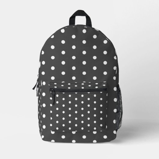 Charcoal & White Polka Dot Backpack – Urban Edge Bedruckter Rucksack (Vorderseite)