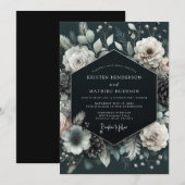Charcoal Wintry Pine Wedding Einladung (Vorne/Hinten)