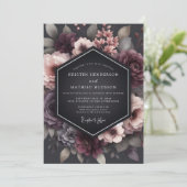 Charcoal Wistful Blossom Wedding Einladung (Stehend Vorderseite)