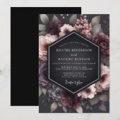 Charcoal Wistful Blossom Wedding Einladung (Vorne/Hinten)