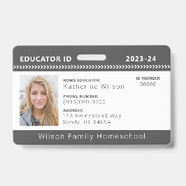 Charcoal Zickzack Homeschool Educator ID Abzeichen Ausweis