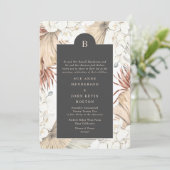 Charcocreme Pampas Wreath Blumenstrauß Hochzeit Einladung (Stehend Vorderseite)