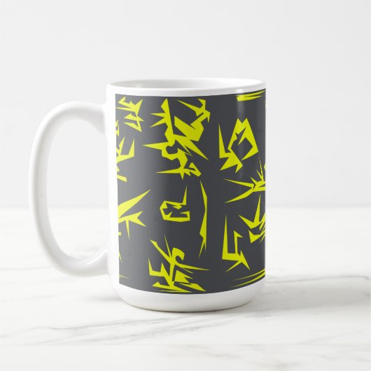 Charcograu-gelbe Abstrakte Kunst Funky Kaffeetasse (Links)