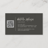 Charcograu modernes Minimalskript QR CODE Visitenkarte (Rückseite)