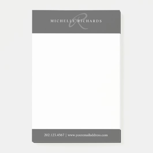 Charcogray-Elegant-Minimalistisch-Monogram-Logo Post-it Klebezettel (Vorderseite)