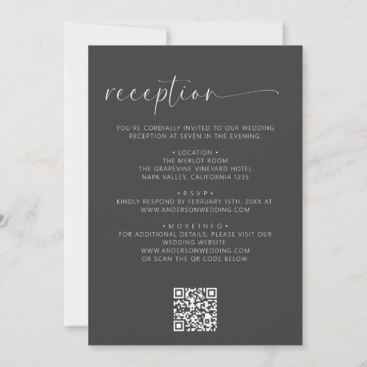 Charcogray in einem Hochzeitcode QR-Code Einladung (Rückseite)
