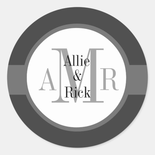 Charcogray-Monogramm-Namen Hochzeit Runder Aufkleber (Vorderseite)