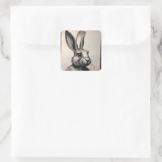 Charcohrabbit Sketch Quadratischer Aufkleber (Tasche)