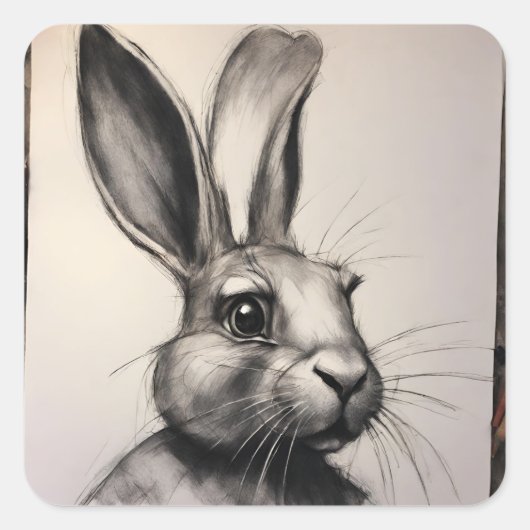 Charcohrabbit Sketch Quadratischer Aufkleber (Vorderseite)