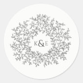 Charcol graue handgezeichnete Blatt Mono Art Hochz Runder Aufkleber (Vorderseite)