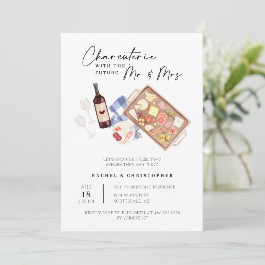 Charcuterie Board Couples Dusche QR Code Foto Einladung (Stehend Vorderseite)