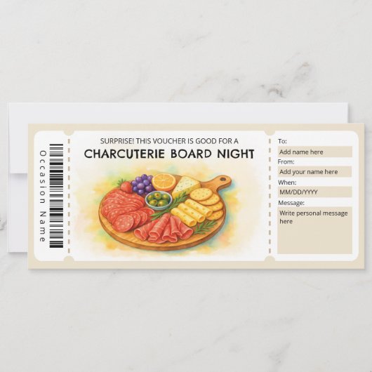 Charcuterie Board Night Gift Certificate Einladung (Vorderseite)