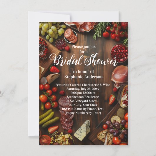 Charcuterie Board Thema Bridal Dusche Einladung (Vorderseite)