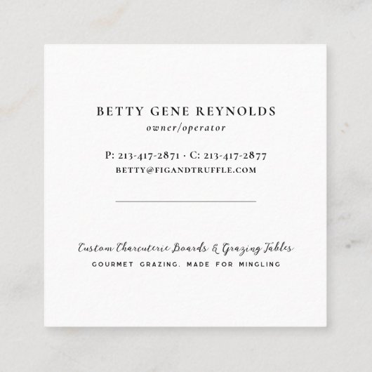 Charcuterie Gourmet Grazing & Catering Branding Quadratische Visitenkarte (Rückseite)