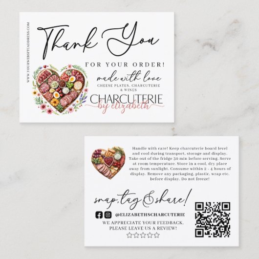 Charcuterie Grazing Board Order Vielen Dank Visitenkarte (Vorne/Hinten)