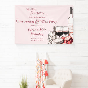 Charcuterie und Rotwein 50. Geburtstag Erröten Banner