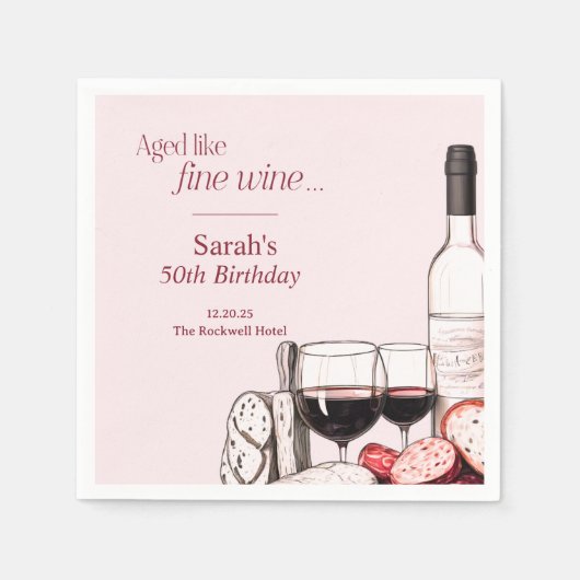 Charcuterie und Wine Party 50. Geburtstagsrot Serviette (Vorderseite)