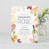 Charcuterie Wein & Käse Sommer Picnic Einladung (Stehend Vorderseite)