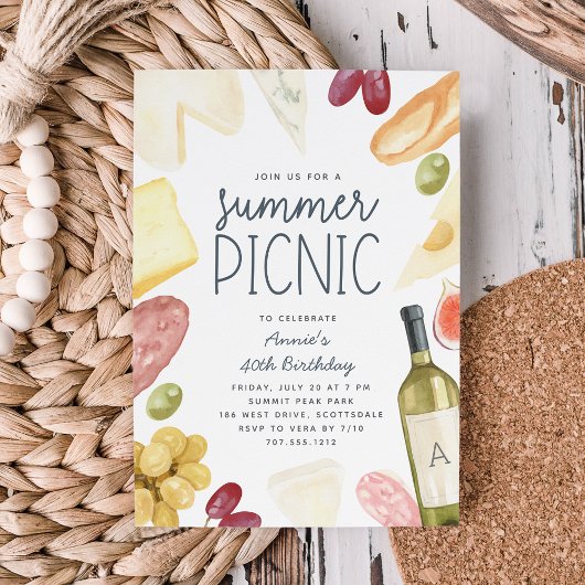 Charcuterie Wein & Käse Sommer Picnic Einladung