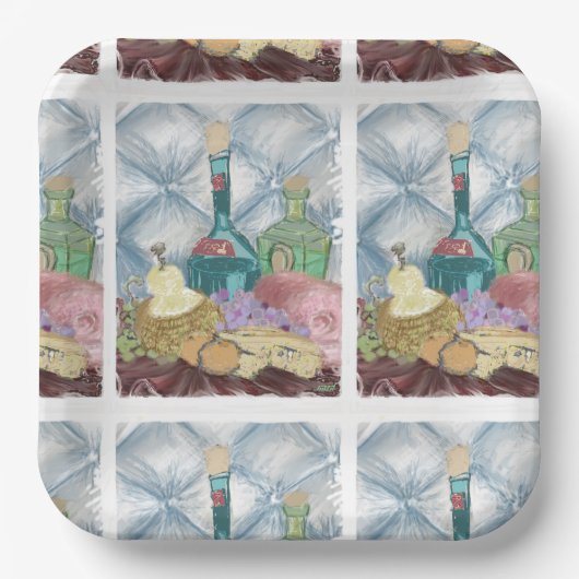 Charcuterie Wein und Käse Pappteller (Vorderseite)