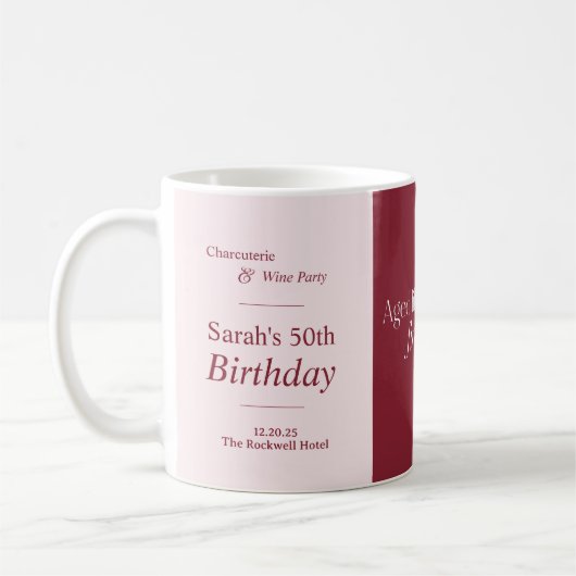 Charcuterie & Wine 50. Geburtstagsparty Blush Kaffeetasse (Links)