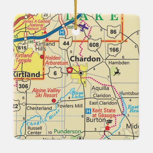 Chardon Ohio Vintag Map Keramikornament (Rückseite)