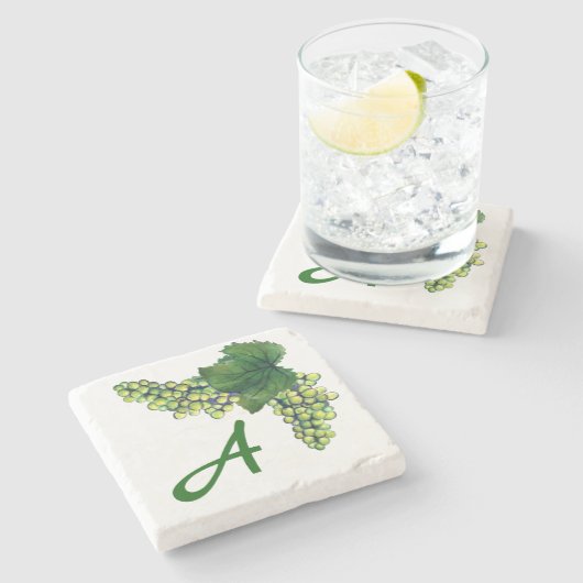 Chardonnay Weißwein Trauben Custom Monogram Steinuntersetzer (Seitenansicht)