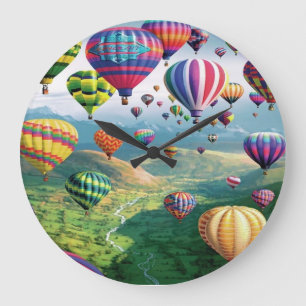 Chargen of Hot Air Ballons Round Large Wall Clock Große Wanduhr