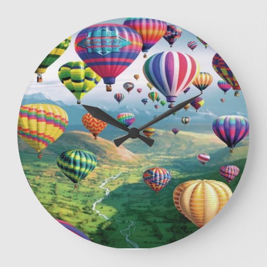 Chargen of Hot Air Ballons Round Large Wall Clock Große Wanduhr (Vorderseite)
