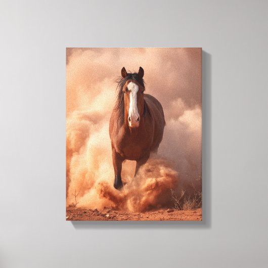 Charging Horse Dust Storm Sunset Art Leinwanddruck (Vorderseite)