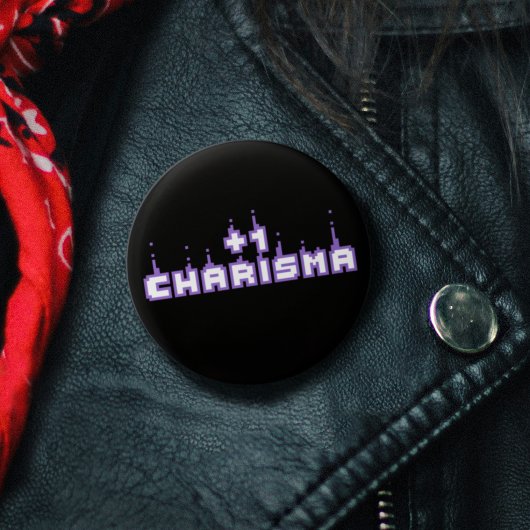 Charisma Stat Gamer Lila Pixel Art Slogan Button