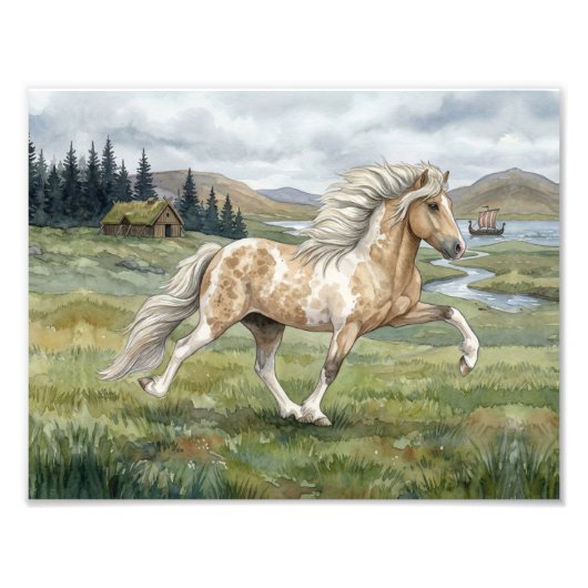 Charismatic Pinto Icelandic Mare watercolor Fotodruck (Vorne)