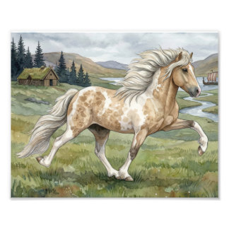 Charismatic Pinto Icelandic Mare watercolor Fotodruck