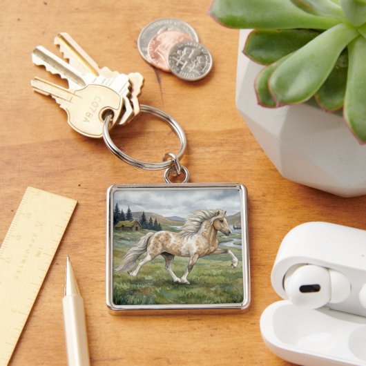 Charismatic Pinto Icelandic Mare watercolor Schlüsselanhänger (Schreibtisch)